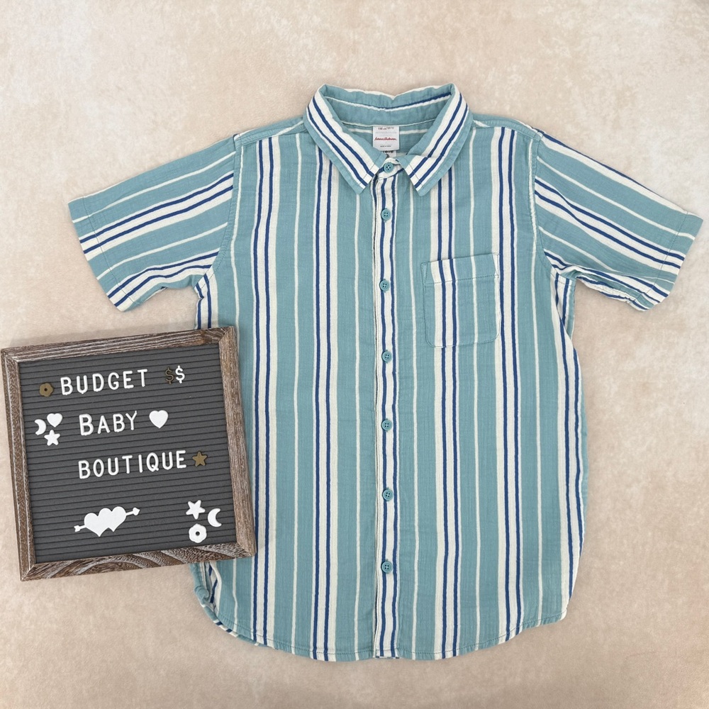 Hanna Andersson Blue and White Button Down Shirt with Stripes